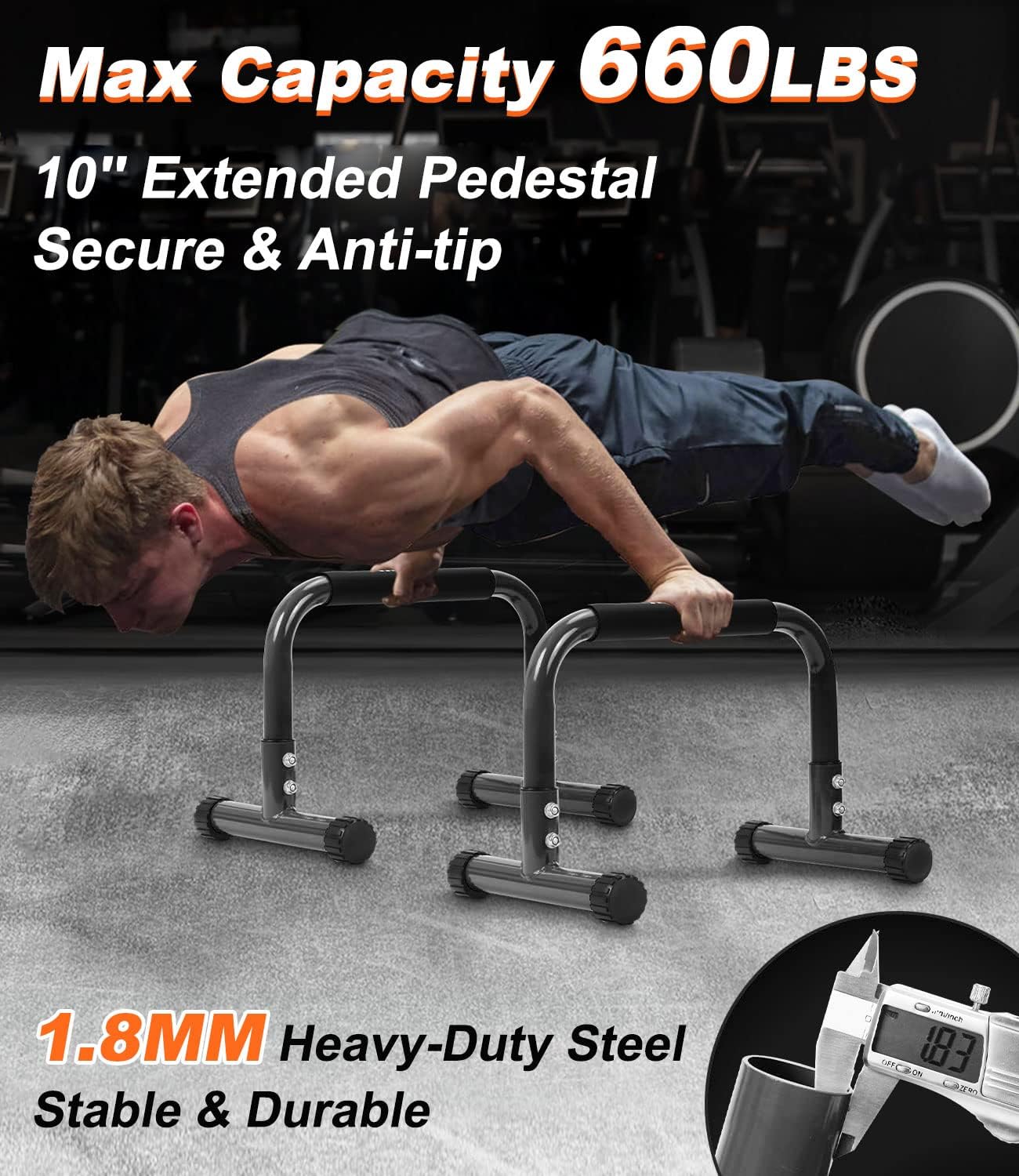 Parallettes and Dip Bars — 12 in, Foam Handles