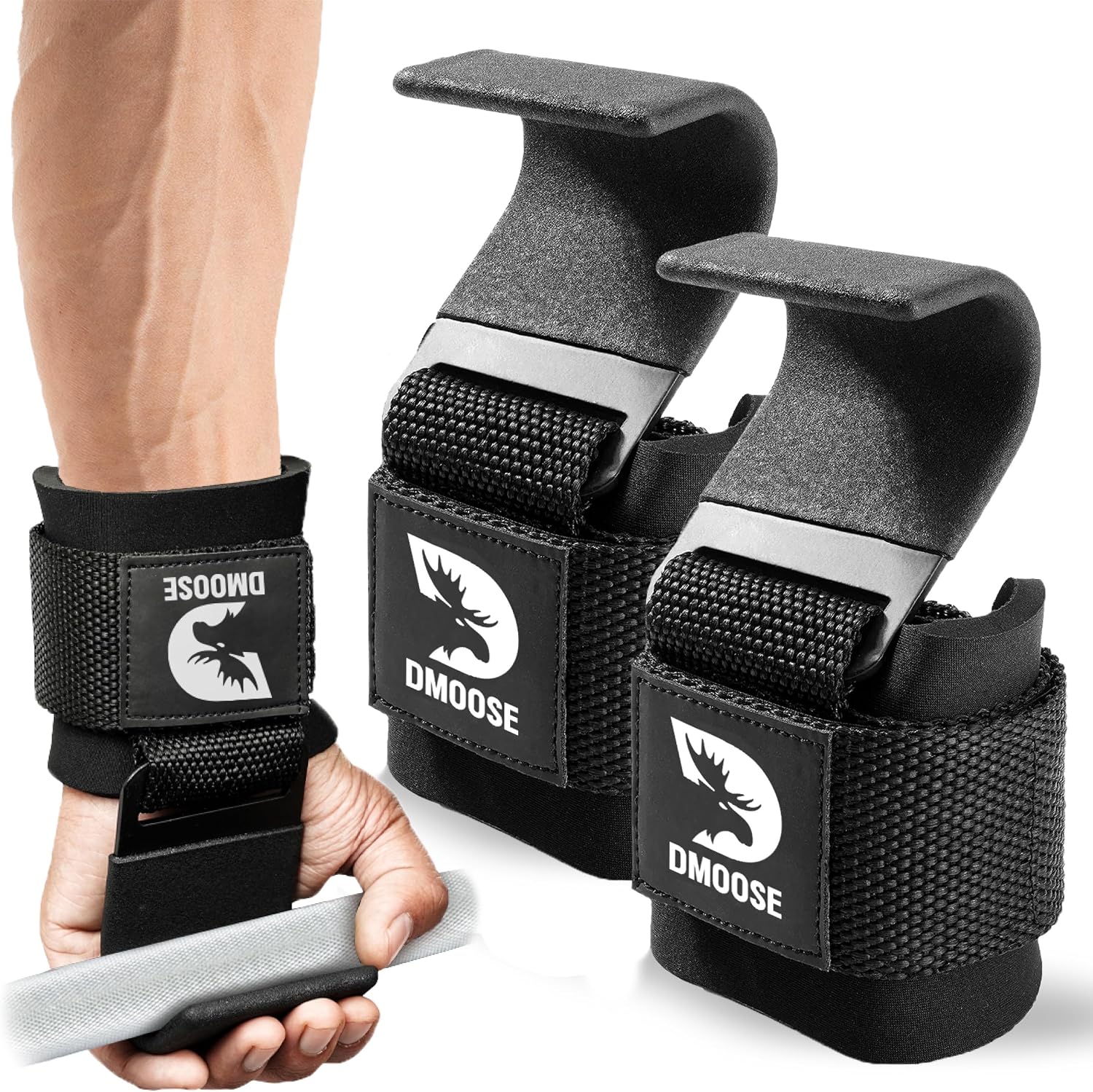 Weight Lifting Hooks — Pair, Anti-Rip Straps