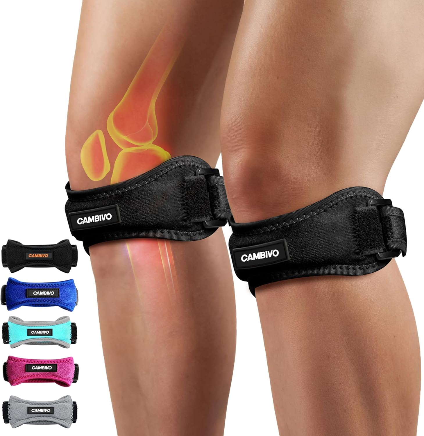Patella Knee Straps — 2 Pack with Extra Straps