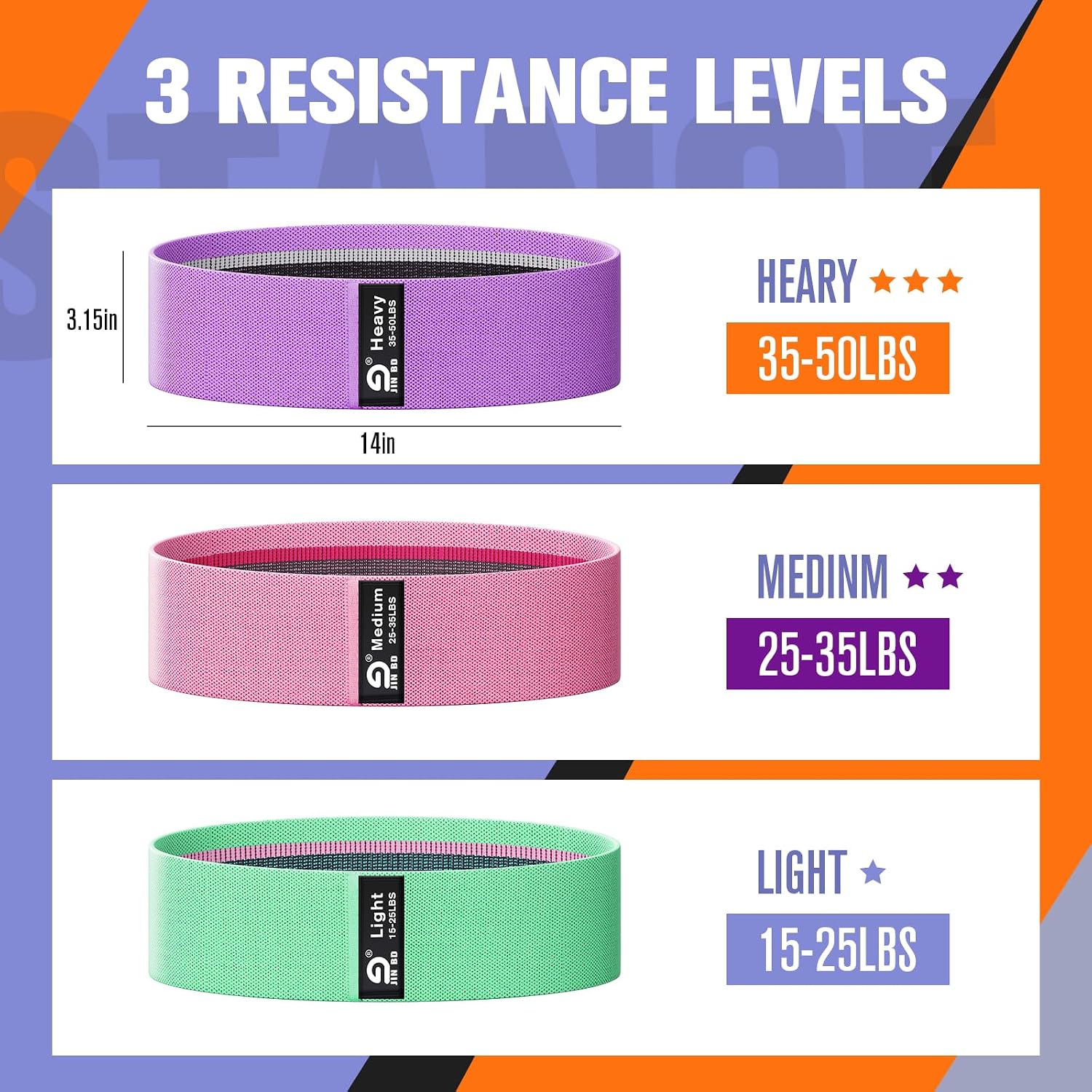 Fabric Resistance Bands — 3 Levels, Non-Slip