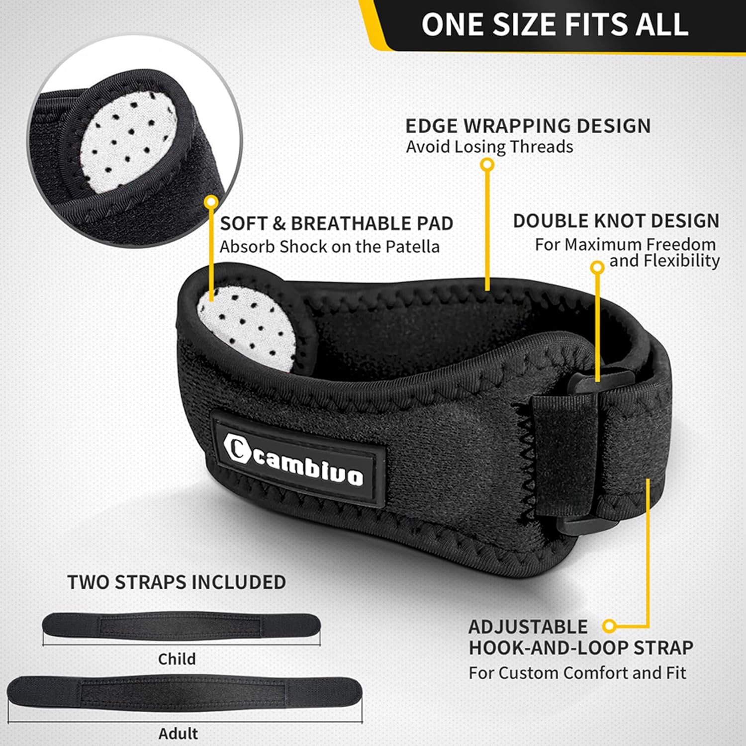 Patella Knee Straps — 2 Pack with Extra Straps