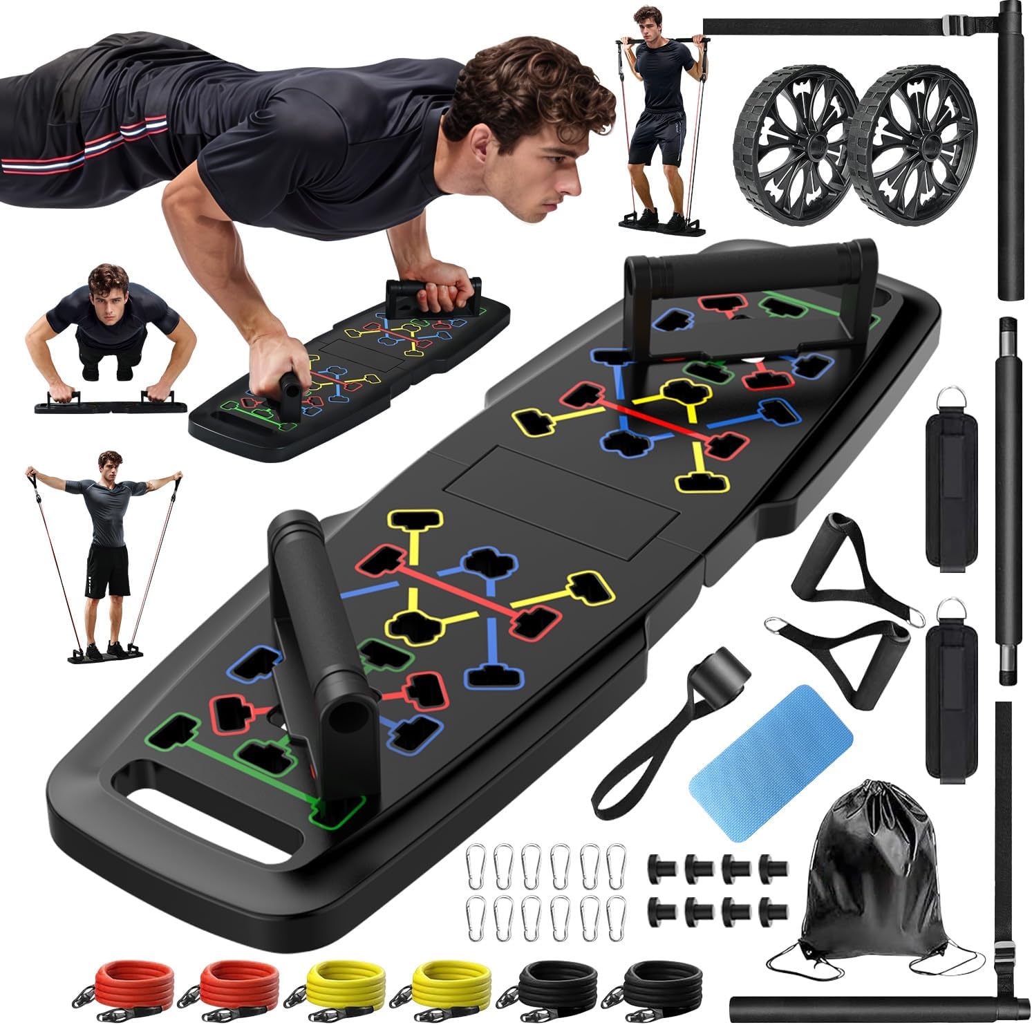 Push-Up Board Home Gym Set — with Pilates Bar and 20 Accessories