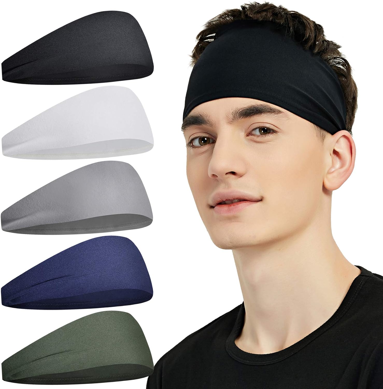 Sports Headbands — 5 Pack, Moisture Wicking